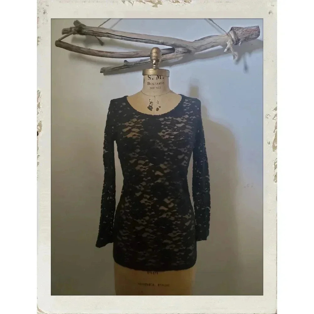 ✨BOGO FREE✨ Black Floral Sheer Long Sleeve Gothic Pinup Rockabilly Shirt